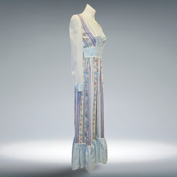 Vintage Smart Move 70s Blue PrairieDress Cotton Blend Sz 4 Bohemian Cottagecore - Picture 6 of 12